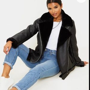 PLT oversize faux leather fur aviator jacket NWOT